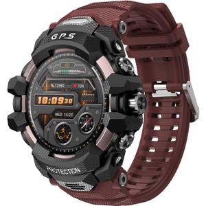 GPS Smart Watch AI Q&A Local Music Playback, GPS Motion Track, SOS Whistle, Compass, Altitude, Dual LED Flashlight, 25-Days Standby, 3ATM Waterproof, Red