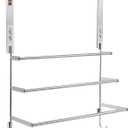 Over The Door Towel Rack, 304 Stainless Steel Towel Racks for Bathroom with 3-Tier Adjustable Pole, 2 Punch-Free Screw Stickers, 22.83 * 17.71-29.52 * 6.14 Inch, Silver