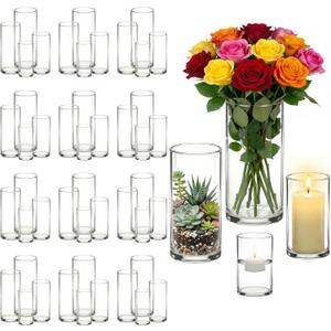 48 Pack Clear Glass Cylinder Vases - 4,6,8,10 Inch Tall, Multi-Size Hurricane Candle Holders for Table Centerpiece, Wedding Home Decor, Flower Arrangement