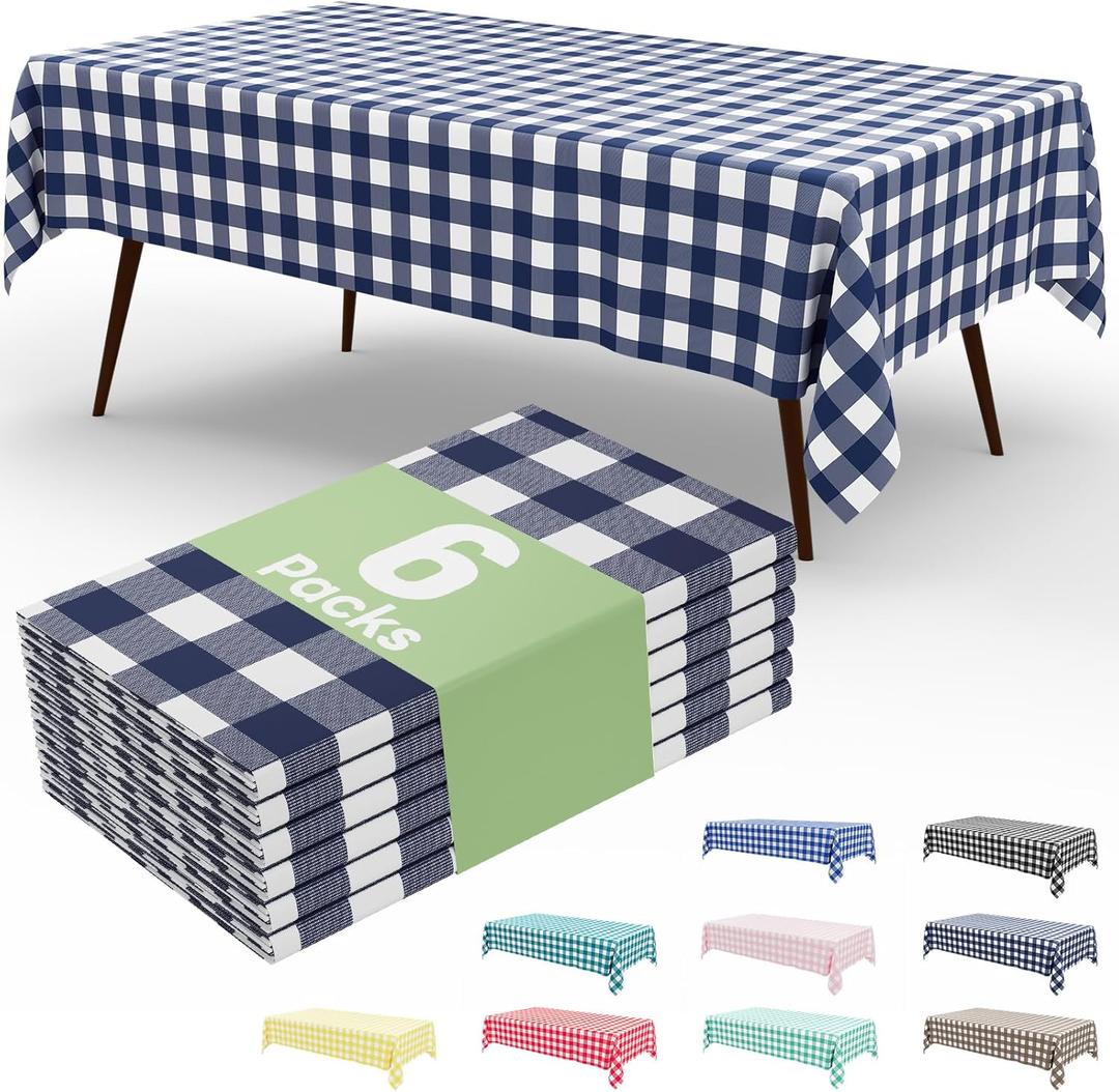 misaya 6 Packs Buffalo Disposable Table Cloth, 54 x 108 Inch Waterproof Plastic Tablecloth, Rectangle Navy and White Checkered Table Covers for Picnic, Birthday, Party