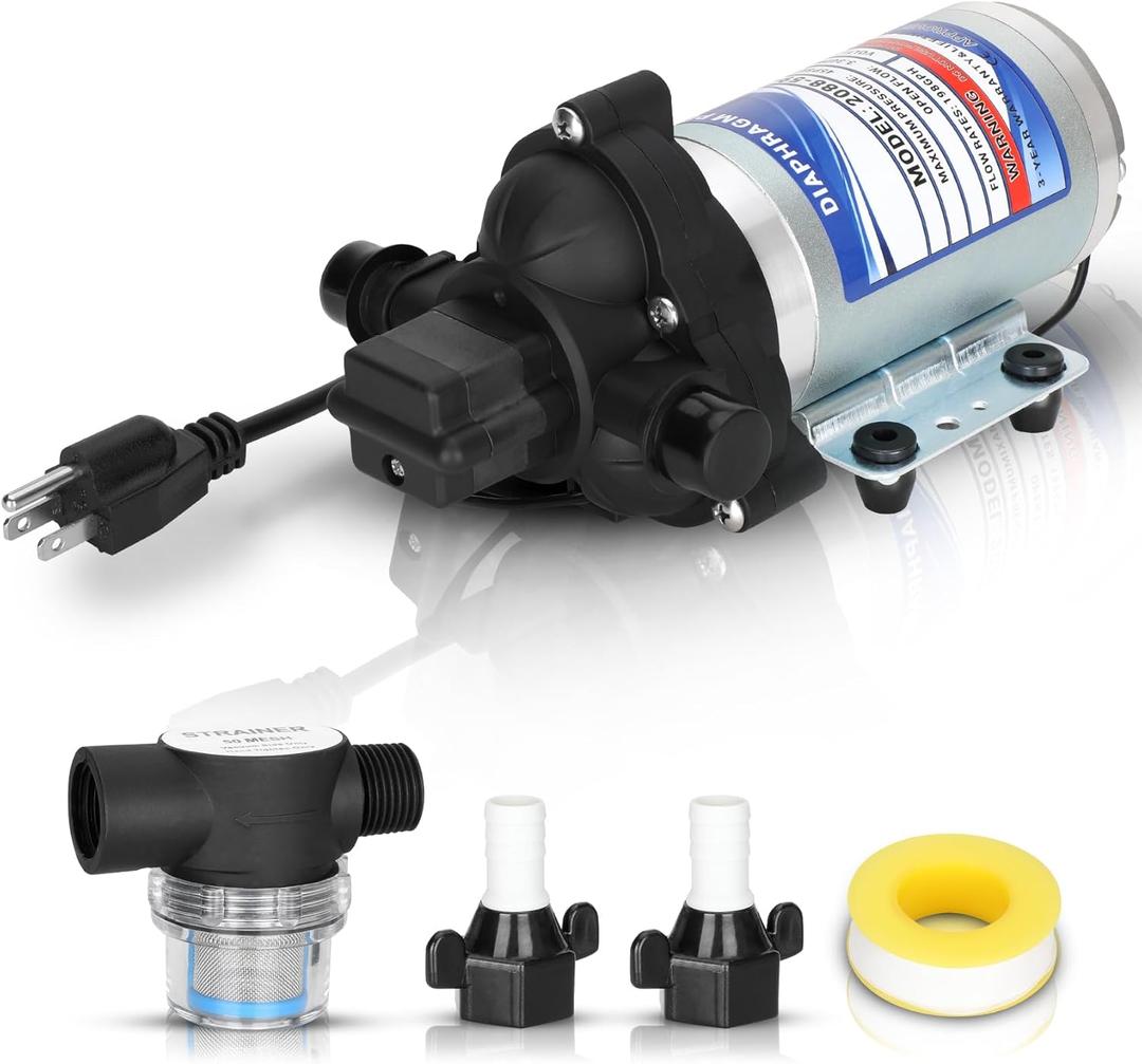 Industrial Diaphragm Water Pump 2088-594-154, 198GPH, 115V AC, 1/2in, Portable Electric Utility Water Pump 45PSI/3.1Bar, 3.3GPM/11.4LPM, Fit for Beverage and Water Applications, Water Pressure