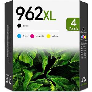 962XL Ink Cartridges Combo Pack Replacement for HP 962XL 962 Ink Cartridges OfficeJet Pro 9010 9014 9015 9018 9019 9020 9022 9025 9026 Printer (4-Pack, Black/Cyan/Magenta/Yellow)