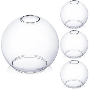 Glooglitter 4 Pack Fixture Replacement Globe Shade 6 Inch Diameter E26 Base 1-5/8 Inch Fitter Round Glass Globe Lampshade Cover for Pendant Wall Sconce Chandelier Vanity Light(Clear)