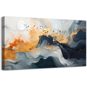 MHARTK66 Minimalist Abstract Ink Canvas Art - Boho Wall Decor for Living Room, Bedroom, Office - Framed Prints, 20x40 in (40L" x 20W")
