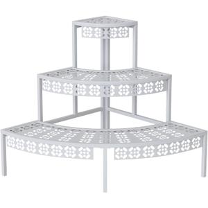 3 Tier Plant Stand Semi-Circular Flower Pot Organizer Rack Quarter Round Plant Display Holder Outdoor Storage Shelves Metal Corner Shelf Planter Shelving Ladder Plant Stand for Indoor Use(White)