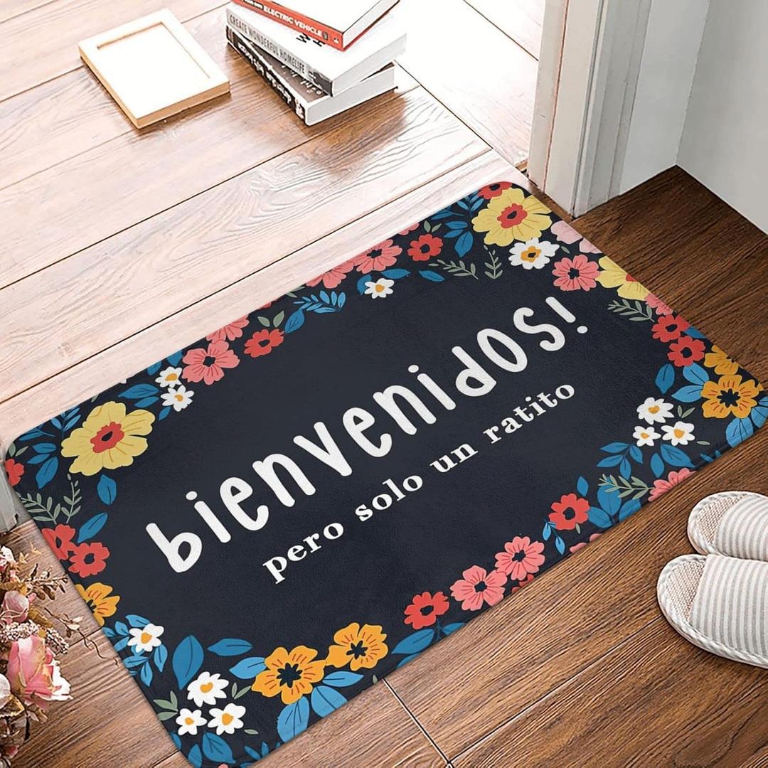 Doormat Welcome Mat for Entryway Indoor Outdoor - Bienvenidos! Pero Solo Un Ratito - Funny Kitchen Mat, Decorations 17x30 Inch
