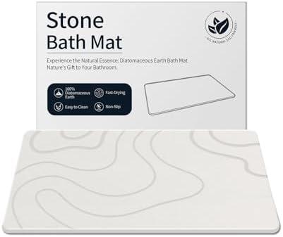 Stone Bath Mat for Bathroom, Diatomaceous Earth Shower Mat Quick Dry, White | Fast Drying, Super Absorbent, Non-Slip, Easy Maintenance, Easy to Clean, Sustainable Material