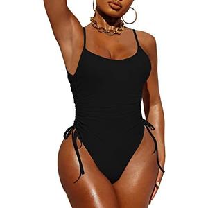 Pink Queen Womens One Piece Swimsuit Ruched High Cut Tummy Control Bathing Suit Swimwear Black XL