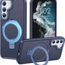 Compatible with Samsung Galaxy S22 Case with Magnetic Ring Stand, Military Drop Protection, Anti-Scratch/Anti-Fingerprint Translucent Matte Case for Samsung Galaxy S22 (Dark Blue)