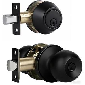 Front Door Lock Set Exterior Door Lock Set with Deadbolt, Single Cylinder Deadbolt Lock and Door Knob Set, Keyed Alike,Matte Black Door Knob and Deadbolt Set(1Pack Set)