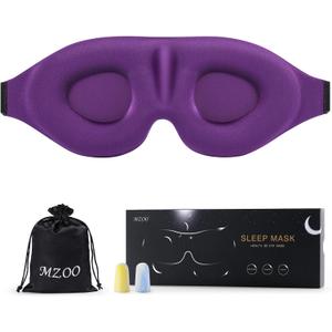 MZOO Sleep Eye Mask for Side Sleeper Men Women, Zero Eye Pressure 3D Sleeping Mask, Light Blocking Patented Design Night Blindfold, Soft Eye Shade Cover for Travel, Purple (B-purple)