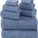 REDKISS Blue Bath Towels Set 8 Piece - Microfiber Bathroom Towels of 8 Large, Highly Absorbent Bath Towel, Soft Shower Towel for Bathroom, Hotel 2 Bath Sheet 2 Hand 2 Washcloths 2 Hair Towel Wrap