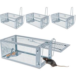 4 Packs Humane Rat Trap Outdoor, Wanqueen Humane Mouse Traps Indoor, Small Rodent Chipmunk Squirrel Trap and Other Live Animal Cage Catch and Release