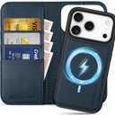 SHIELDON Detachable Wallet Case for iPhone 17 Pro 6.3" | Genuine Leather, Wireless Charging, RFID Blocking Credit Card Slot, Flip Magnetic Closure, Removable Shockproof Phone Cover 2025 - Navy Blue