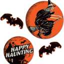 Beistle 4 Piece Vintage Halloween Cut Outs - Retro Haunted House, Witch And Bat Indoor Decorations For Home And Office