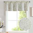 Vangao Farmhouse Linen Valance Curtain for Kitchen Floral Rustic Light Filtering Rod Pocket Window Topper Treatment 16 Inch Green on Beige