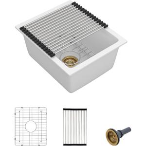 15"x18" Undermount Bar Prep Sink  White Granite Composite Quartz Classic Under Counter Single Bowl Sink Basin for Wet Bar, RV, Small Kitchen, Mobile Home