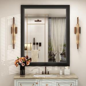 SMIROR Matte Black Bathroom Mirror for Over Sink 36x 30 inch, Metal Thick Frame Rectangle Vanity Mirror for Wall, Anti-Rust, Horizontally or Vertically Mounted