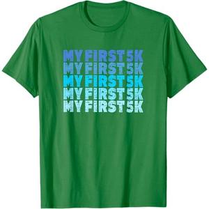 My First 5K Distressed Funny Race Finisher Training Saying T-Shirt (Green, Large)