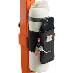 Magnetic Water Bottle Sleeve Bag and Large Pocket Phone Holder for Gym - Black Pouch with 4 Magnets - Attach it to Any Gym Equipment & Golf Carts - Magnetic Bag Mount for Phones - Gym Essentials