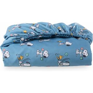 Berkshire Blanket Peanuts Fitted Sheet Full Size, Cute Character Snoopy Microfiber Sheet with Deep Pocket, Soft and Breathable, Snoopy's Morning Coffee Small Blue