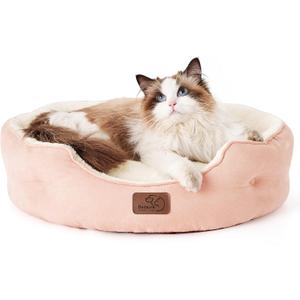 Bedsure Dog Beds for Small Dogs - Round Cat Beds for Indoor Cats, Washable Pet Bed for Puppy and Kitten with Slip-Resistant Bottom, 20 Inches, Peach Pink