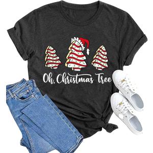 Christmas Shirts for Women Merry and Bright Christmas Shirt Xmas Tree Graphic Holiday T-Shirt Tops (Black, M)