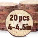 FUMILE Unfinished Natural Wood Slices 4-4.5 Inch, 20 PCS Round Wooden Discs with Tree Bark, Wood Rounds for Crafts Christmas Ornaments, Wood Circles for Rustic Wedding Decoration