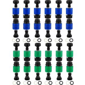 48 Pcs Garden Hose Quick Connector 3/4 Inch Plastic Water Hose Quick Connectors Fittings Male and Female Release Hose Connectors Hose End Adapters with 24 Rubber Gaskets(Blue, Green)