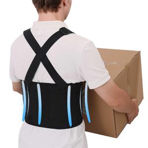 Work Back Brace for Men and Women Shoulder Straps Pain Relief Lower Support Belt With Suspenders Adjustable Workout Warehouse Heavy Lifting Safety Protection Construction Moving Black Large