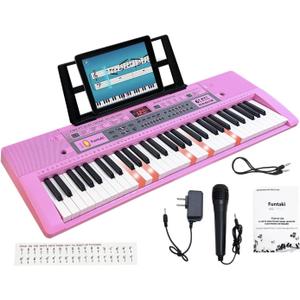 61 Key Electronic Keyboard Piano with Lighted Up Keys, Musical Mini Keyboard Piano with keyboard stand, Digital Portable Synthesizer Keyboards for Beginners Kids Adults (pink), Compact