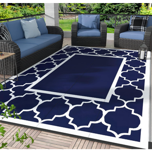 GENIMO Outdoor Rug, Waterproof Plastic Rugs for Patio, 8'x10' Blue White | Outside Larger Modern Carpet Mat for Porch Decor, Deck, Balcony, Camping, RV, Backyard, Picnic, Beach, Reversible, Foldable