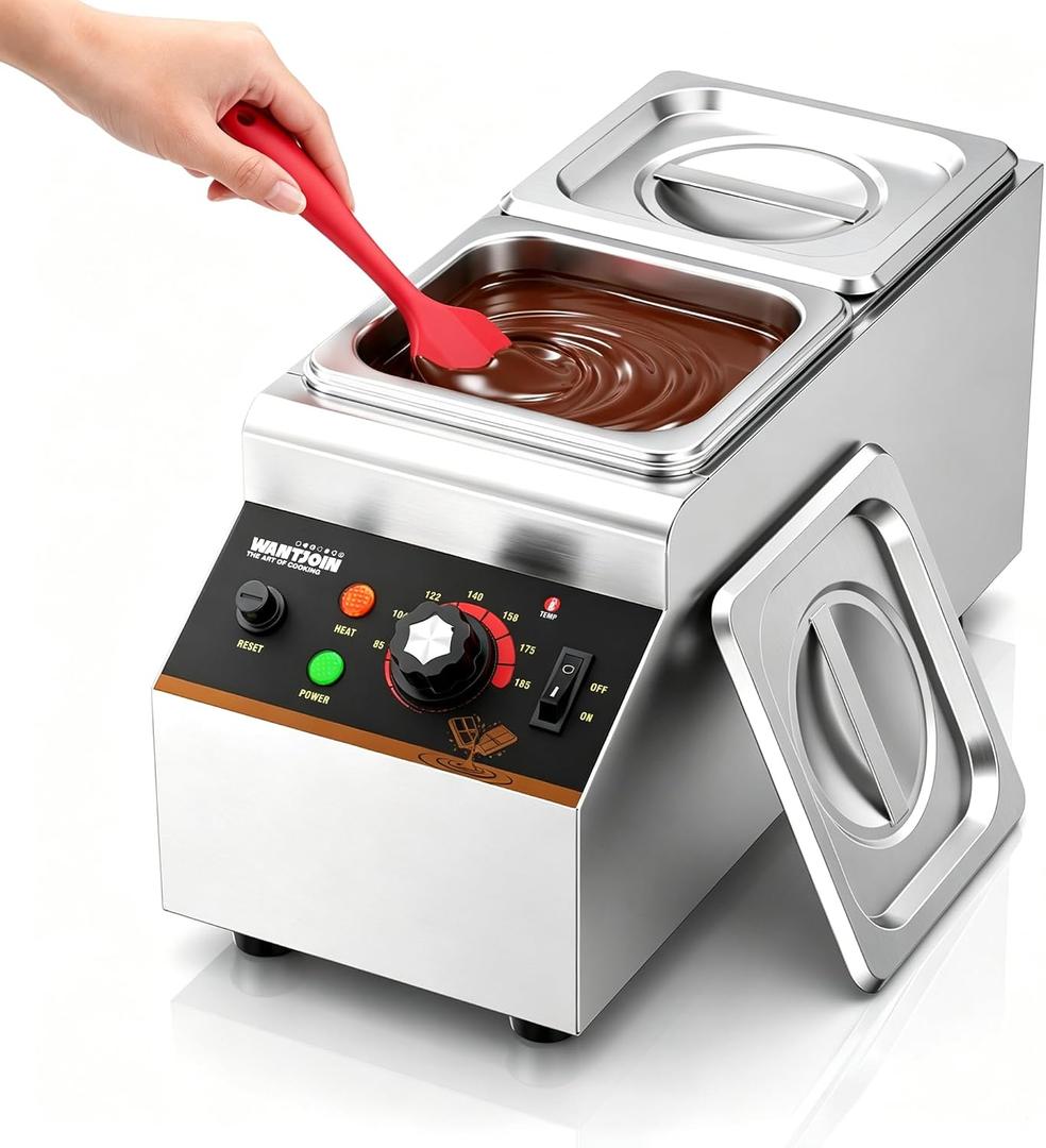WantJoin Chocolate Tempering Machine 1200W, 2 Tanks 1/6 Pans, Chocolate Melting Pot with Adjustable Thermostat 86-185℉, Electric Commercial Chocolate Melter Warmer for Cheese Sause Butter