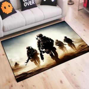 Shooting Game Rug Teen Boys Carpet with Battle Games Element Decoration Mat, War Game Rugs for Boys Bedroom Living Room Playroom, Non-Slip Children Gaming Area Rugs (Foursome, 60" x 40") (3'4" x 5' (Rectangular))