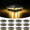 VOLISUN Solar Post Cap Light Outdoor Waterproof 12pack,Solar Fence - Post Lights for 4x4 5x5 6x6 Wooden/Vinyl Post,Black Deck Post Cap Light Solar Powered with Warm White for Garden/Patio/Porch