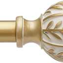 Gold Curtain Rods for Windows 72 to 144 inch,1" Adjustable Heavy Duty Window Curtain Rod Leaf Finials,Rustic Decorative Drapery Rods Set, Size:36-150''
