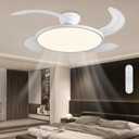 Retractable Ceiling Fan with Lights,42 Inch Low Profile Ceiling Fan with Remote Control,Retractable Blades,Dimmable Full Spectrum,Modern Fandelier for Bedroom Living Room Dinning Room,White