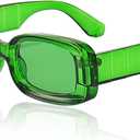 Trendy Rectangle Sunglasses for Women Men Fashion Chunky Thick Rectangular Sun Glasses (Green)
