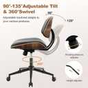 Armless Office Chair with Wheels, PU Leather Adjustable Height Desk Chair - 360 Swivel Ergonomic Computer Chair for Small Space, Modern Walnut Style, Home & Meeting Room, Black, 1-pack