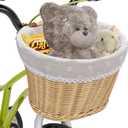 CXWXC Bike Basket - Front Bicycle Bike Basket for Girls Women - Handmade Woven Wicker Bike Baskets with Liner Detachable, Adjustable PU Straps, Medium