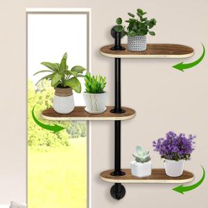 DANHMAO Rotating Window Plant Shelves 3 Tier Wooden Window Shelf for plants Optimal Light Exposure 16 inch for Small Space,Rotating Plant Floating Wall Shelves for Enhanced Plants Light Exposure
