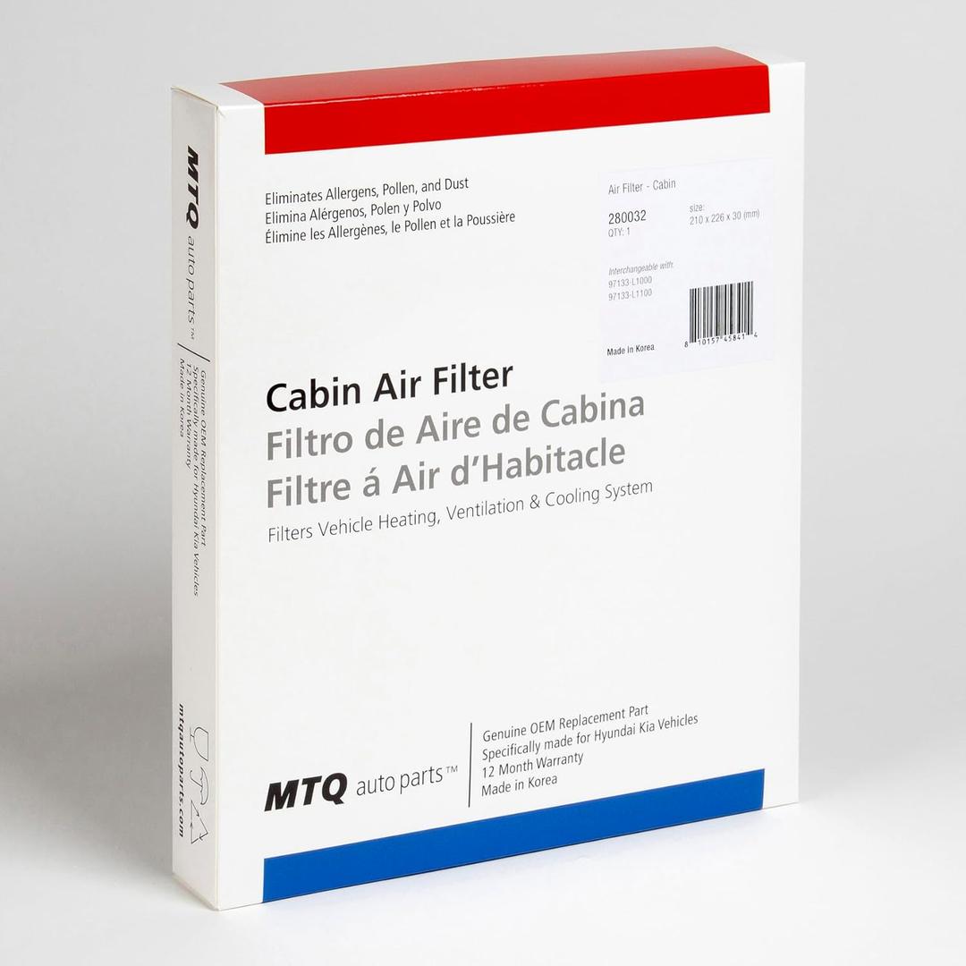 MTQ Cabin Air Filter fits 2022-2025 Hyundai Tucson, Santa Cruz, Sonata | Kia Sportage, Sorento, K5, EV6 | Replacement for 97133-L1000 97133-N9100 | Premium Korean Quality HVAC Filter