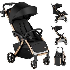 Babideal Lightweight Travel Stroller for Airplane – Compact Baby Stroller with 50L Bottom Storage, One-Hand Auto-Fold, 175° Recline, Extendable Canopy, Cup Holder, Newborn to Toddler Up to 50 lbs