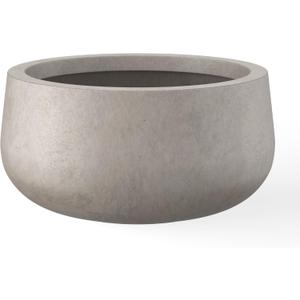 Kante 15.7" Dia Round Concrete Planter, Outdoor Indoor Garden Plant Pots with Drainage Hole and Rubber Plug, Modern Curvaceous Design, Weathered Concrete