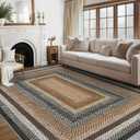 RUGSREAL 9x12 Braided Rug Washable Living Room Area Rug Modern Braid Printed Large Bedroom Carpet Dining Room Rug with Rubber Backing Farmhouse Accent Carpet for Home Decor Office, Sand/Bronze