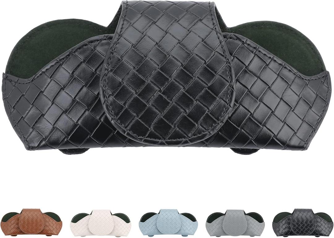 KINIVA Sunglasses Holder for Visor - Leather Glasses Case with Clips for All Car Models (Black)