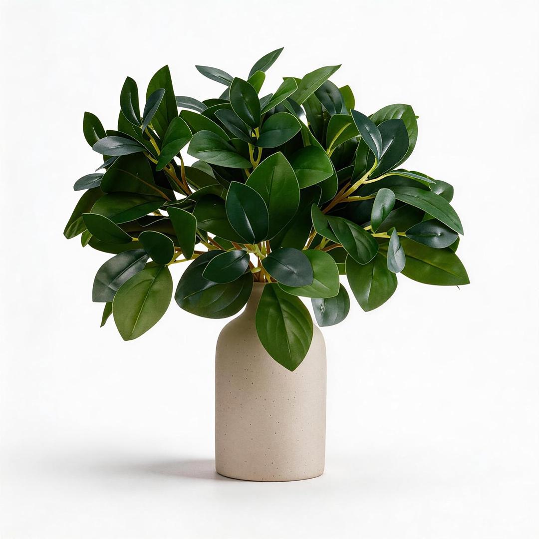 12 Inch Artificial Plant Indoor,Small Fake Plants Eucalyptus Stems With Vase,Faux Greenery In Pot For Farmhouse Home Decor,Bathroom Living Room Kitchen Office Coffee Table Centerpiece (cream white)