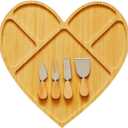 Heart Shaped Cheese Board and Knife Set,Large Bamboo Charcuterie Board Set,Cheese Platter Serving Board with 4 Stainless Steel Knife,Wooden Cheese Tray,Perfect for Housewarming