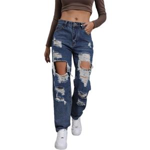 Ripped Jeans Womens Distressed high Waisted Jeans for Women Trendy Wide Straight Leg Y2k Pants Womens Jeans (Black, M)