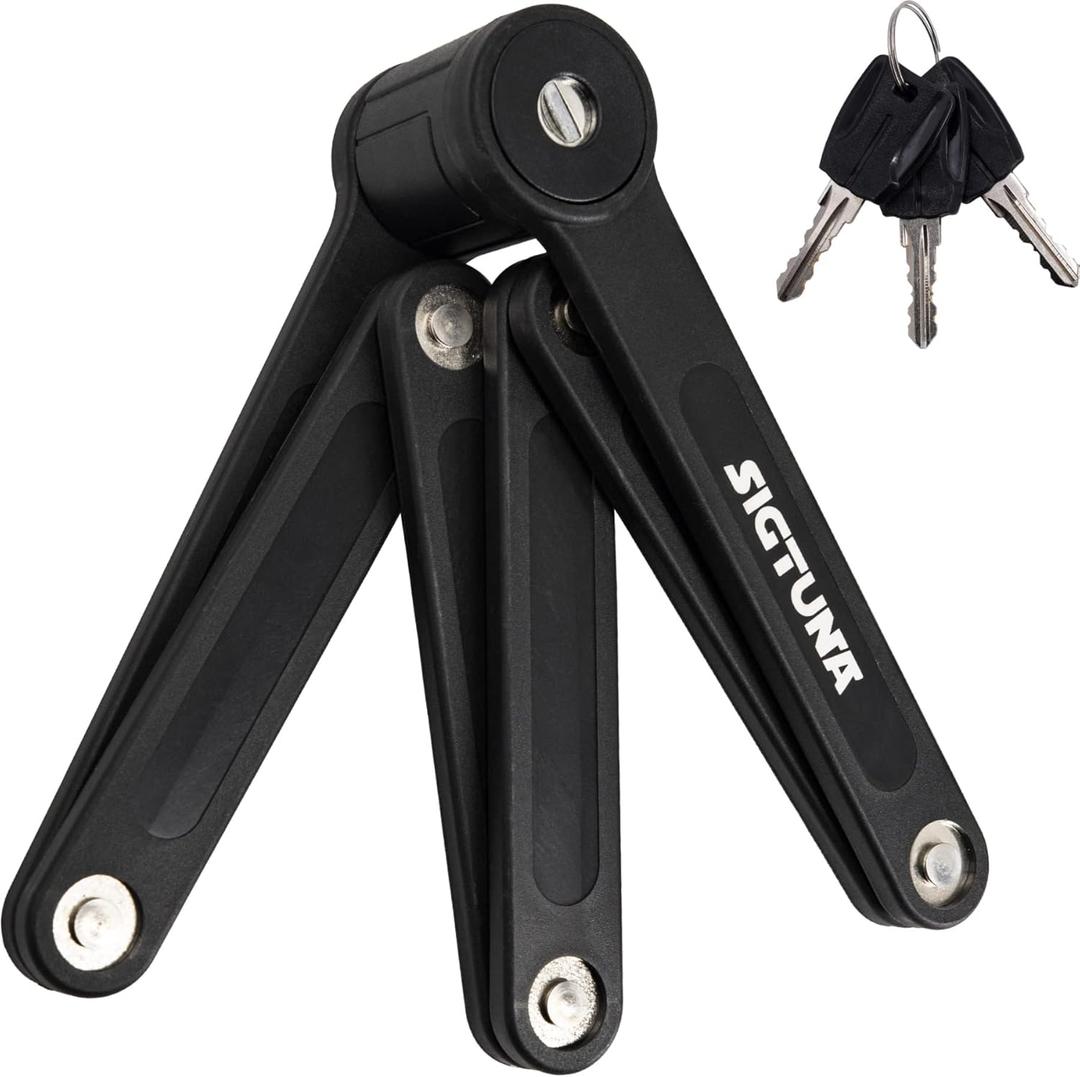SIGTUNA Folding Bike Lock - Hardened Steel 8mm Fold-Up Heavy Duty Bike Lock with Easy Mounting, Secure Lock and Anti-Scratch Coating - Easily Keep Bike Secure and Paintwork Undamaged - Bicycle Lock